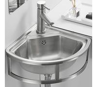 ASerZenith Lavabo d'angle Mural pour Salle De Bain avec Robinet d'eau Chaude Et Froide, Évier Utilitaire en Acier Inoxydable 304 avec Tuyau D'Arrivée d'eau Et Kit De Vidange pour CU,Silver
