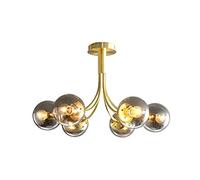 ASerZenith Lustre Industriel Moderne À 6 Lumières en Métal Doré Vintage, Éclairage Sphérique en Verre Opalin pour Restaurant, Salon, Chambre d'enfant, Abat-Jour Blanc Laiteux D(Golden Smoke Gray-6)