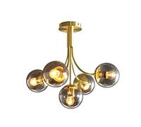 ASerZenith Lustre Industriel Moderne À 6 Lumières en Métal Doré Vintage, Éclairage Sphérique en Verre Opalin pour Restaurant, Salon, Chambre d'enfant, Abat-Jour Blanc Laiteux D(Golden Smoke Gray-5)