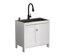 ASerZenith Meuble-Lavabo Utilitaire Autoportant en Acier Inoxydable Noir avec Armoire pour Buanderie, Garage, sous-Sol, Atelier, Poste De Lavage des Mains Et Évier De Cuisine