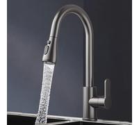 ASerZenith Mitigeur D'Évier De Cuisine avec Douchette Extractible, Eau Chaude Et Froide, Rotation À 360°, 3 Jets d'eau, Flexible Extractible, Finition Brossée(Gris)