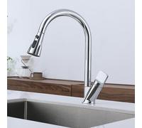 ASerZenith Mitigeur D'Évier De Cuisine avec Douchette Extractible, Mitigeur Monotrou en Laiton, 3 Jets d'eau Chaude Et Froide, Gris.(Chrome)