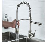 ASerZenith Mitigeur D'Évier De Cuisine avec Douchette Extractible, Poignée Unique, Robinet Mitigeur Double Bec en Laiton Brossé, 1 Trou, Eau Chaude Et Froide(Brossé)