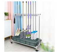 ASerZenith Porte-Balai Mobile, Support pour Balais À Franges Professionnel, Chariot À Outils De Nettoyage, Rangement Et Organisation, Porte-Parapluie, Égouttoir pour Balais À Frange,Gray-10slots
