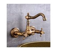 ASerZenith Robinet De Cuisine Ancien À Double Poignée, Col De Cygne, en Laiton, Fixé Au Mur, avec Mitigeur Rotatif Eau Chaude/Eau Froide.