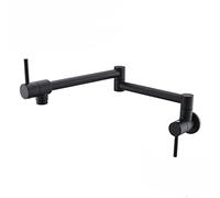 ASerZenith Robinet De Cuisine Mural Pliable À Un Seul Trou d'eau Froide, en Laiton Massif, À Double Articulation Et Bras Pivotant, avec Double Poignée, Noir.(Noir)