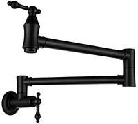 ASerZenith Robinet De Remplissage De Casserole À Eau Froide Simple, Robinet De Cuisine en Laiton Commercial, Robinet D'Évier Mural Pliable À Double Articulation avec Deux Poignées,(Matt Black)