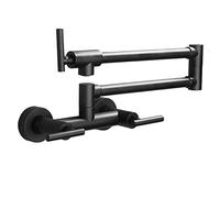 ASerZenith Robinet De Remplissage De Casseroles Noir Mat, Robinet De Cuisine Pliable en Laiton avec Bras Articulé Double, Mitigeur De Cuisine Mural À 3 Poignées Et Double Trou pour