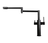 ASerZenith Robinet de Remplissage d'évier, Robinet de Cuisine avec Robinet d'eau Potable, mitigeur Double poignée en Laiton pour Eau Chaude et Froide, Robinet d'évier de Cuisine à u,Nero-Tall