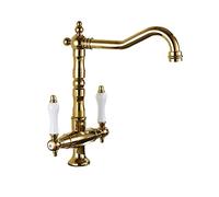 ASerZenith Robinet d'évier de Cuisine en Laiton à 2 poignées, Montage sur Plage, Eau Chaude et Froide, Rotation à 360°, Style européen.,Gold