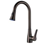 ASerZenith Robinet d'évier de Cuisine, Robinet de Cuisine avec douchette extractible, Robinet d'évier pivotant à 360°, mitigeur monocommande à Arc élevé pour Eau Chaude et Froide da,Orb Brown