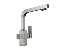 ASerZenith Robinet d'évier, Robinet de Cuisine, Robinet en Acier Inoxydable brossé et Laiton Massif, Robinet à Trois Voies avec Filtre Rotatif pour Eau Potable,Brushed Chrome