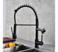 ASerZenith Robinet Mitigeur De Cuisine avec Douchette Extractible, Monotrou, Double Sortie Eau Chaude/Eau Froide, Rotation À 360°, Ressort, Couleur Or(Noir)