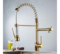 ASerZenith Robinet Mitigeur De Cuisine avec Douchette Extractible, Monotrou, Double Sortie Eau Chaude/Eau Froide, Rotation À 360°, Ressort, Couleur Or(Or)