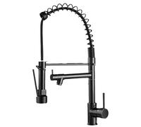 ASerZenith Robinet Mitigeur De Cuisine avec Douchette Extractible, Poignée Unique, Double Sortie Eau Chaude/Eau Froide, Rotation À 360°, Robinet D'Évier Chromé À Un Trou(Noir)