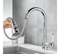 ASerZenith Robinet Mitigeur D'Évier De Cuisine Chromé avec Douchette Extractible, Monotrou Eau Chaude/Eau Froide, Raccord G1/2, 2 Modes De Sortie d'eau.(Chrome)