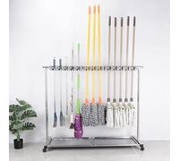 ASerZenith Support À Outils De Nettoyage sur Pied avec roulettes Et Petits Crochets, Porte-Balai/Serpillière Mobile pour Buanderie/Écoles/Hôpitaux, Chariot De Rangement pour Outils,13 Pole Clip