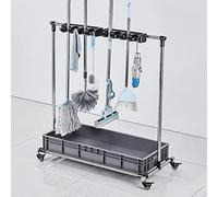 ASerZenith Support Mobile pour Balai Et Serpillière, Égouttoir À Balai sur Pied, Chariot À Outils De Nettoyage, Organisateur De Produits De Nettoyage, avec roulettes Universelles, P,5slots