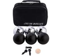 Asfasfq-010207 - Jeu De Boules 2 X 3 Noires Et Grises - 74 Mm - Triplette - Jeu De Petanque - 6 Boules De Pétanque, Sac En Nylon, Cordon De Mesure, Cochonnet - 2 Joueurs - Dès 6 Ans