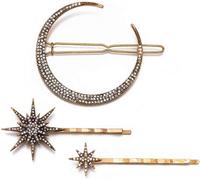 Asfasfq-1 Paire 3 Pcs Or Forme D'étoile De Lune Strass Pinces À Cheveux Diamant Artificiel Pinces Côté Cheveux Bobby Pins Barrettes Insérer Pinces Grips Coiffure Coiffure Pour Coiffure Décoration
