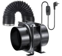 ASFASFq-100mm Extracteur d'air de Ventilation, 119m³/h Ventilateur de Conduit pour Cave, Tente de Culture, le Garage, Projet DIY (2m Tuyau, Colliers)