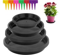 ASFASFq-12 Pièces Coupelle Pot de Fleur Soucoupe Pot Fleur Plastique Soucoupes Pots de Fleurs avec 12 Étiquettes sous Pot de Fleur Rond Dessous de Verre pour Plantes D'intérieur et D'extérieur