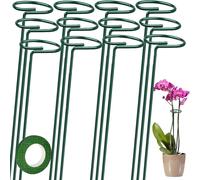 ASFASFq-12 Pièces Piquets de Support pour Plantes, 40CM Piquet de Support À Tige Unique 6CM Diamètre Anneau de Support de Cage À Plantes avec 25m Ruban Vert pour Fleur Amaryllis Lil Rose Pivoine Toma