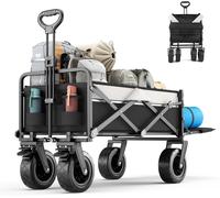 ASFASFq-120L Chariot de Jardin sur Roues avec poignée réglable Chariot Pliant 100 kg Chariots Plage Camping en Plein air Plage de Pique-Nique Chariots de Transport Pliable