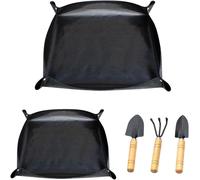 ASFASFq-2 Pcs Tapis de Plantes Noir 1m x 1m + 0.5m x 0.5m PE Tapis de Jardin étanche + Râteau en Fer Mini-Pelle Tapis de Rempotage Pliable pour Succulentes Intérieur Jardin