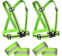 Asfasfq-2 Pièces Gilet De Sécurité Vélo Et 4 Pièces Bracelets De Sécurité, Haute Visibilité Polyester Gilet Vélo Réglable Elastique Gilet De Sécurité, Pour Course/Faire Du Vélo/Enfant/Unisexe