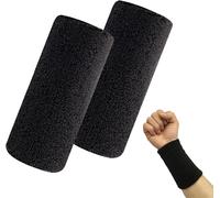 Asfasfq-2 Pièces Sport Serre Poignets, Serre-Poignets Bracelets Absorbants Poignet Sweatband Bandeau De Poignet Bracelets De Sport En Coton Pour Gym Running Tennis Basketball, Noir