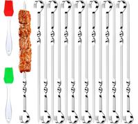 ASFASFq-24 Pièces Brochettes en Acier Inoxydable avec 2 Pinceaux, Réutilisables Brochettes Inox pour Barbecue,Viande,Légumes