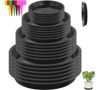 ASFASFq-24 Pièces Coupelle Pot de Fleur Soucoupe Pot Fleur Plastique Soucoupes Pots de Fleurs avec 24 Étiquettes sous Pot de Fleur Rond Dessous de Verre pour Plantes D'intérieur et D'extérieur