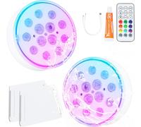 ASFASFq-2PCS Rechargeable Lumière de Piscine LED Submersible avec télécommandes, 16 Coloré Lampes RGB submersibles, Lumières Sous-marines, lampes de piscine, Lumières Paysage pour Vase, Aquarium