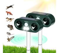 ASFASFq-2pcs Répulsif Chat Extérieur Ultrason et Flash LED, Recharge Solaire et USB, Étanche Repulsif Chat pour Jardins, Champs - Facile à Installer