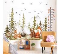 Asfasfq-2pcs Stickers Muraux Animaux De La Jungle Autocollants Muraux Safari Animaux Sticker Mural Ours Renard Cerf Hérisson Avec Toise Murale Pour Chambre De Bébé Pépinière D'enfant Décoration Mural