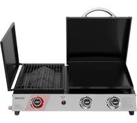ASFASFq-3 Brûleurs Barbecue Gaz Portable, 3 en 1 Plancha et Grille en Émaillés Combinés avec Couvercle Multifonctionnel, Puissance 8.5kW Propane, Adapté pour le Camping et l' Extérieur, Noir