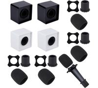 ASFASFq-4 ensembles support de Microphone Carré Noir et Blanc avec 12 accessoires de Microphone Station de Drapeau de Microphone Logo de Micro Carré Accessoires pour Interview KTV Journaliste