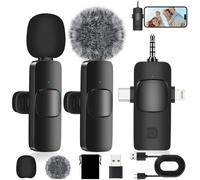 ASFASFq-4 in 1 Micro Cravate sans Fil pour iPhone/Android/PC/Laptop, Plug-Play Mini Micro avec Pare-Vent en Peluche et en Éponge pour TikTok, Vlog, Youtube, Facebook, Interview, Diffusion en Direct