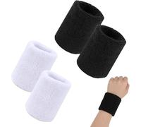 Asfasfq-4 Pièces Bandeau Poignet, Sport Serre Poignets, Brassard Tennis, Bracelet Pour Le Sport, Manchette Tennis Poignée, Brassard Éponge Absorbant, Pour Gym Tennis Course Basket-Ball (Noir, Blanc)