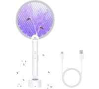 ASFASFq-4000V Raquette Electrique Insectes, Raquette Moustique Electrique avec Base de Recharge pour Intérieur et l'Extérieur, USB Double Couche de Protection Efficace Contre Les Moustiques(1PC)
