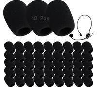 ASFASFq-48 Pcs Bonnette Micro,Mousse Micro,Mousse Micro Casque,Mini Microphone Casque Pare-brise Mousse,Pour La Salle De Classe,Interviews D'Actualités,La Salle De Conférence,8 x 22 x 30MM,Noir