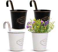 ASFASFq-4pcs Pots De Fleurs en Métal À Suspendre, Pots De Fleurs À Suspendre en Métal, Pot De Fleurs À Suspendre Vintage avec Crochet Amovible Pots De Plantes Pots Suspendus pour Jardin Balcon Clôtur