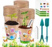 ASFASFq-50 Pièces Pots de Culture Biodegradable, 8CM Pot de Semis de Plante, Kit de Pots de Semis en Fibre Biodégradable avec 50Pcs Etiquette Plante & 10 Autocollants pour Jardin, Bac, Serre ou Potag