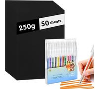 Asfasfq-50pcs Papier Coloré Cartonné Noir A4, Feuilles Carton Noir 250g/M² Avec 12 Stylo Gel Pailleté Feuilles De Papier Cartonné Papiers Epais De Couleur Pour Scrapbooking Bricolage Travaux Manuels
