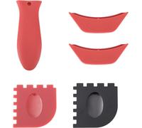 ASFASFq-5pcs Housses Poignée Silicone pour Lodge Poêles Fonte, Comprend Support de Poignée 2 Housses d'Assistance et 2 Grattoirs pour Gril Résistant à Chaleur Lavable au Lave-Vaisselle