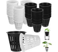 ASFASFq-60 Pièces Pot Plantation Hydroponique, Filet Hydroponique en Plastique, 5.5cm Réutilisable Panier Hydroponie pour Hydroponique Plantation Fleurs, Jardinage (Noir & Blanc)
