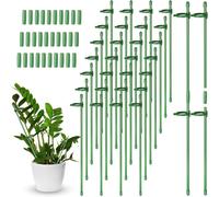 ASFASFq-60 Pièces Réglables Piquets de Support pour Plantes, 30CM Extensible Piquet de Support à Tige Unique pour Jardin Anneaux de Support pour Cage à Plantes avec 120 Pinces et 30 Connexion Tuyaux