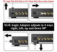 ASFASFq-Adaptateur de microphone asymétrique XLR à 90° réglable vers TS 6,35 mm Fiche XLR 3 broches vers fiche 1/4 TS mono angle droit, connecteur Xlr 360 °, pour table de mixage de guitare