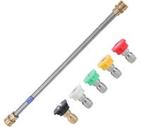 ASFASFq-AIM Tools Rallonge de Lance pour Nettoyeur Haute Pression 15 Pouces avec 5 Embouts de Buse, Raccord M22-14mm Filetage Mâle et Déconnexion Rapide de 1/4"", Kit de Nettoyage de Gouttière
